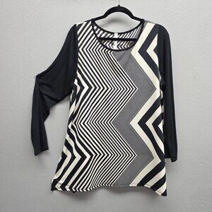 Emerald Shirt Womens 1XL Black White Geometric Stripe Long Sleeve Tunic USA